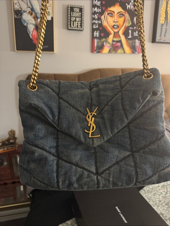 Saint Laurent Handbags - Saint Laurent Denim Quilted Chain Shoulder Bag with Gold YSL Hardware